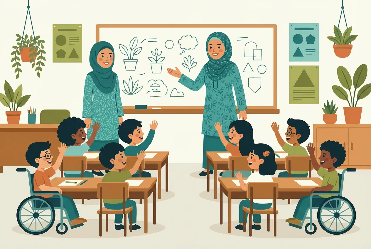 Guru dengan pelajar di bilik darjah